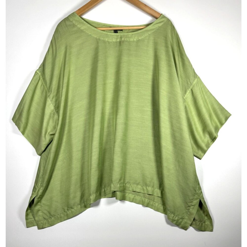 Oska Blouse Womens 3‎ Green Dolman Sleeve Boxy Oversized Minimalist Lagenlook